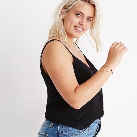 Madewell Silk Button Down Cami in Black - Picture 4 of 10